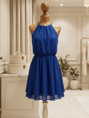 DNA Couture Razer Back Shear Overlay Blouse Dress. Fitted Elastic Waist.